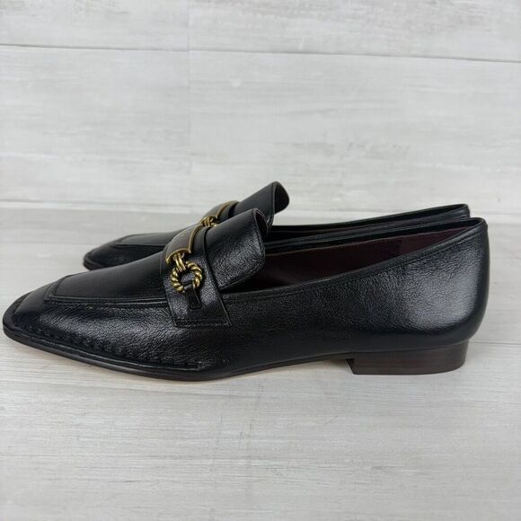 Tory Burch Size 8.5 Perrine Loafer Shoes Square Toe Logo Leather Perfect Black - Picture 7 of 16